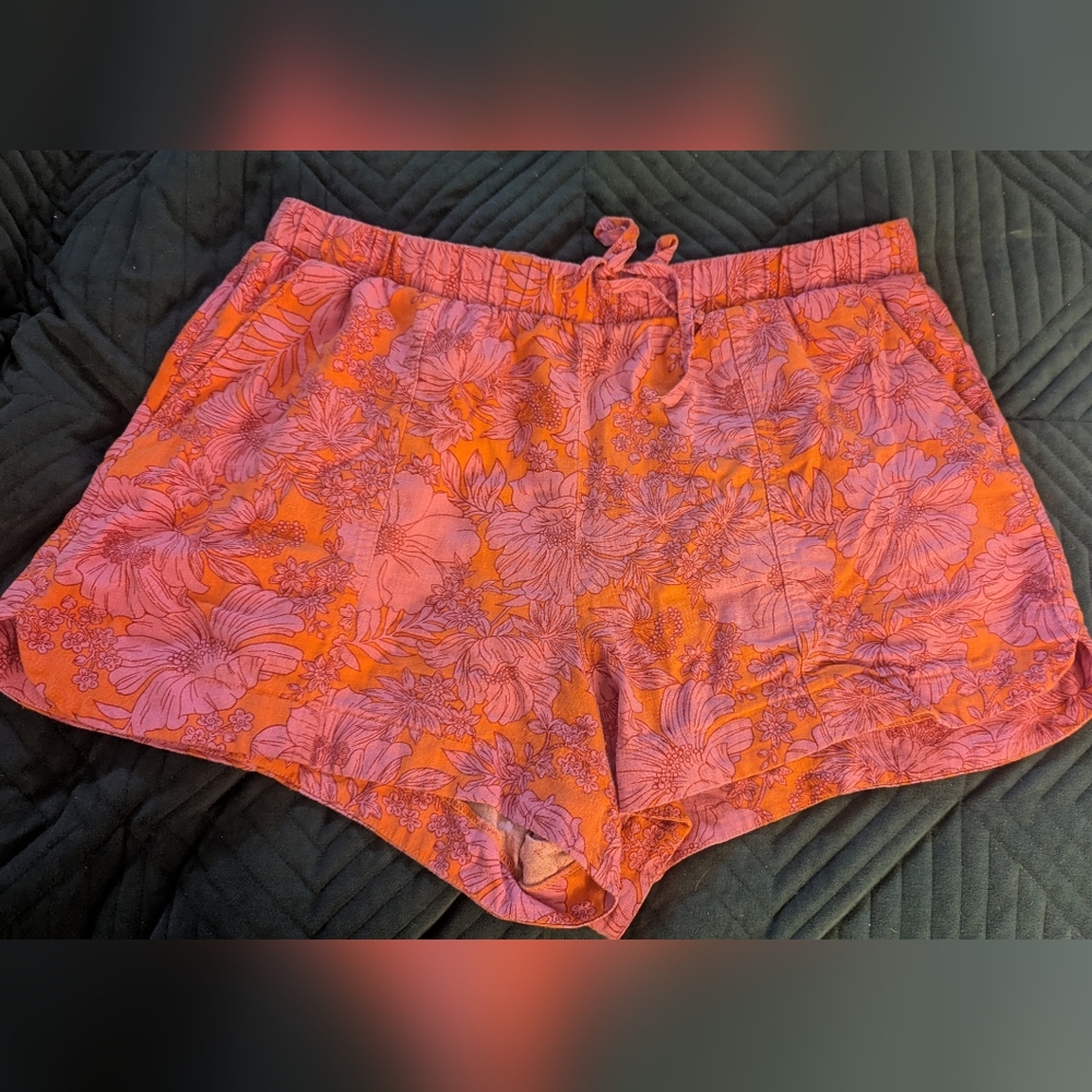 Universal Thread Floral Drawstring Linen Shorts - Pink & Orange